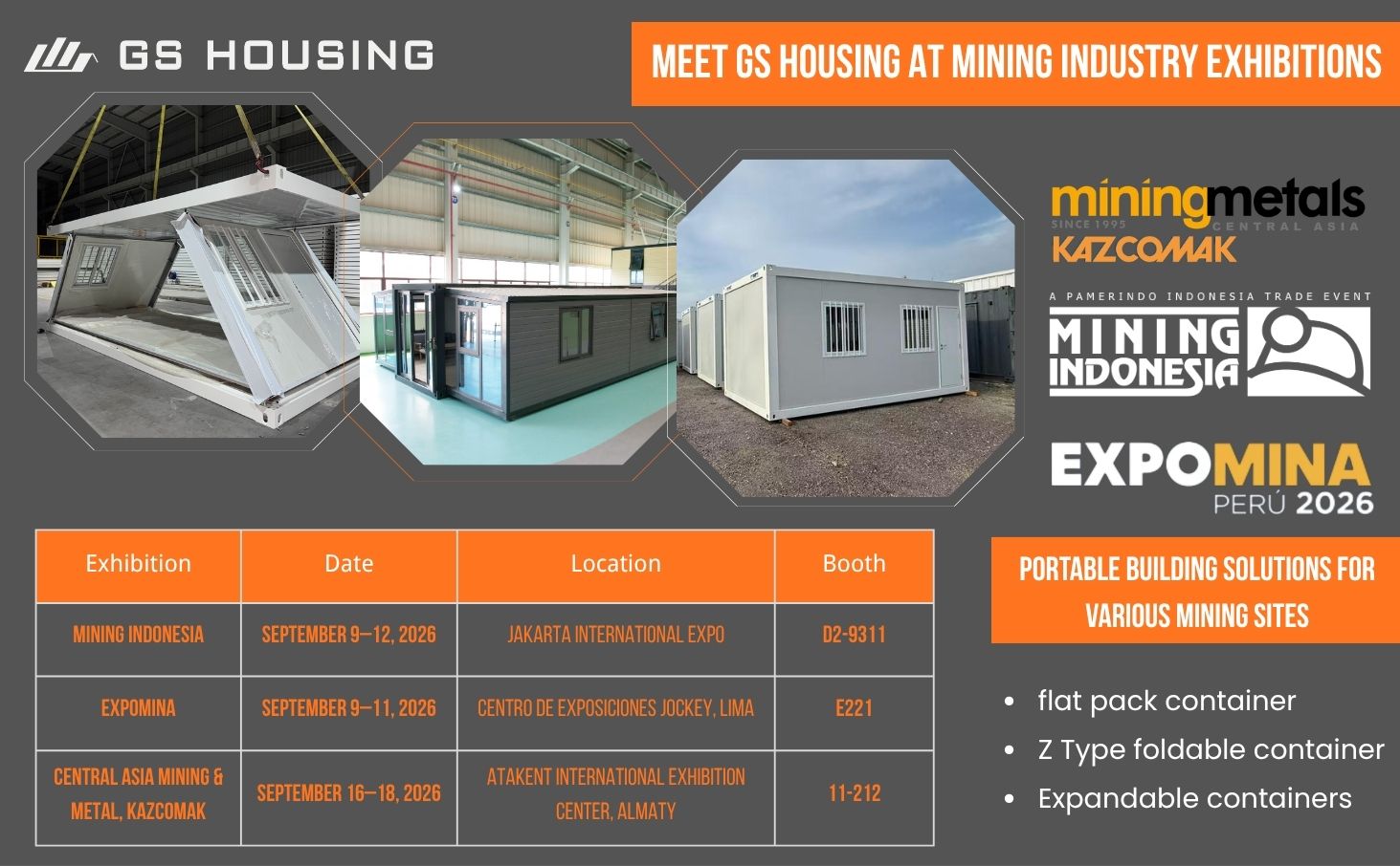 GS Housing to Showcase Portable Mining Camp Solutions at 3 Major Exhibitions in September 2026